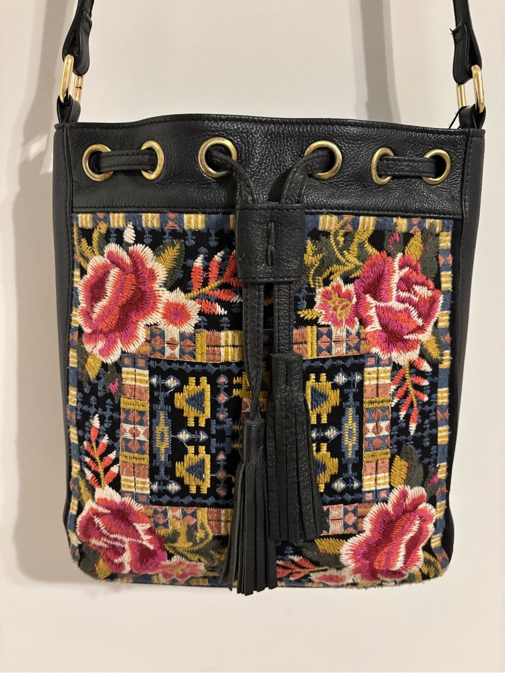 Johnny Was Axton Embroidered Leather Crossbody Bag